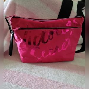 ❤️ Victoria's Secret Hot Pink double zipper cosmetic toiletries bag